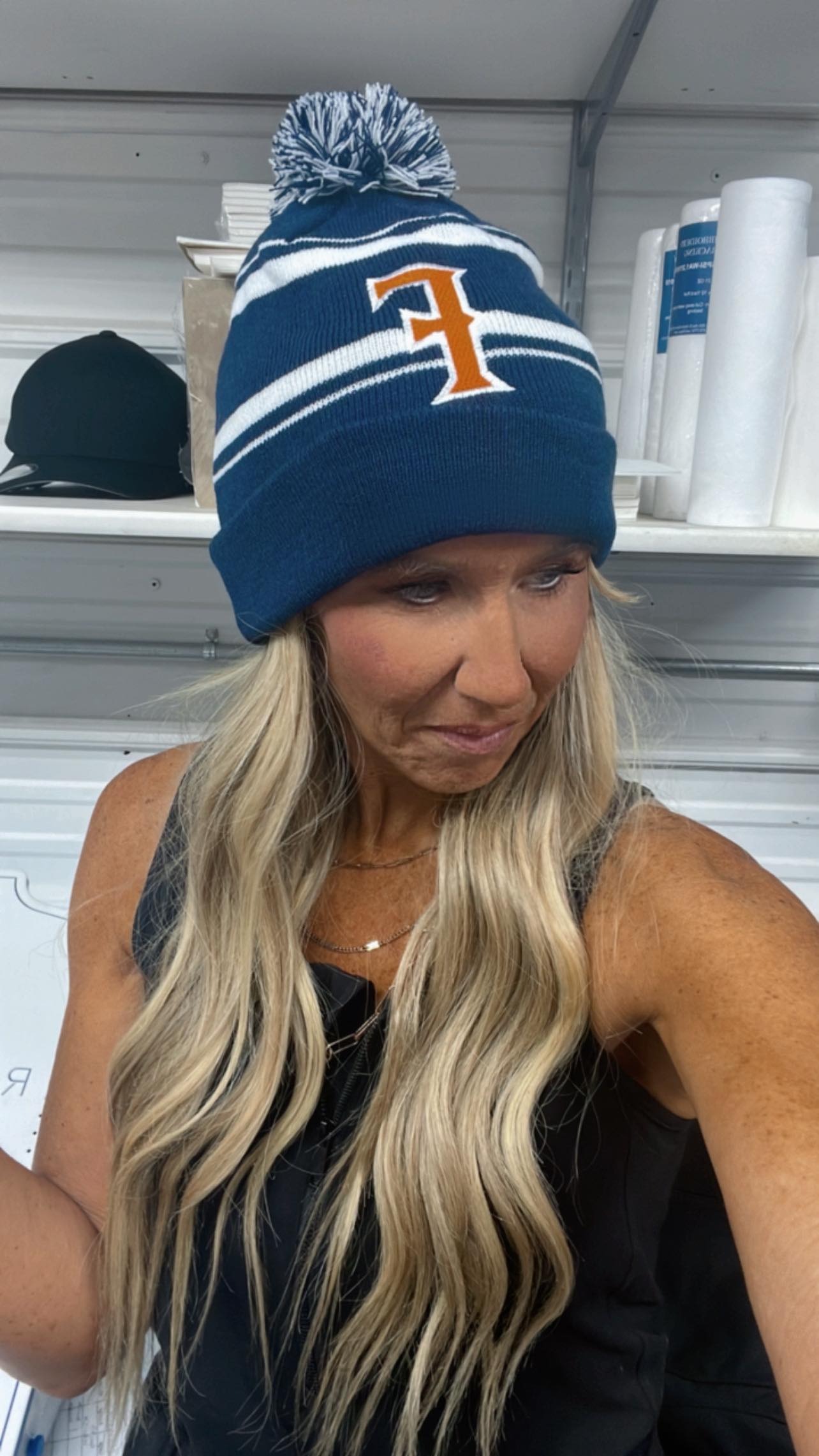 Striped "F" Beanie with Pom