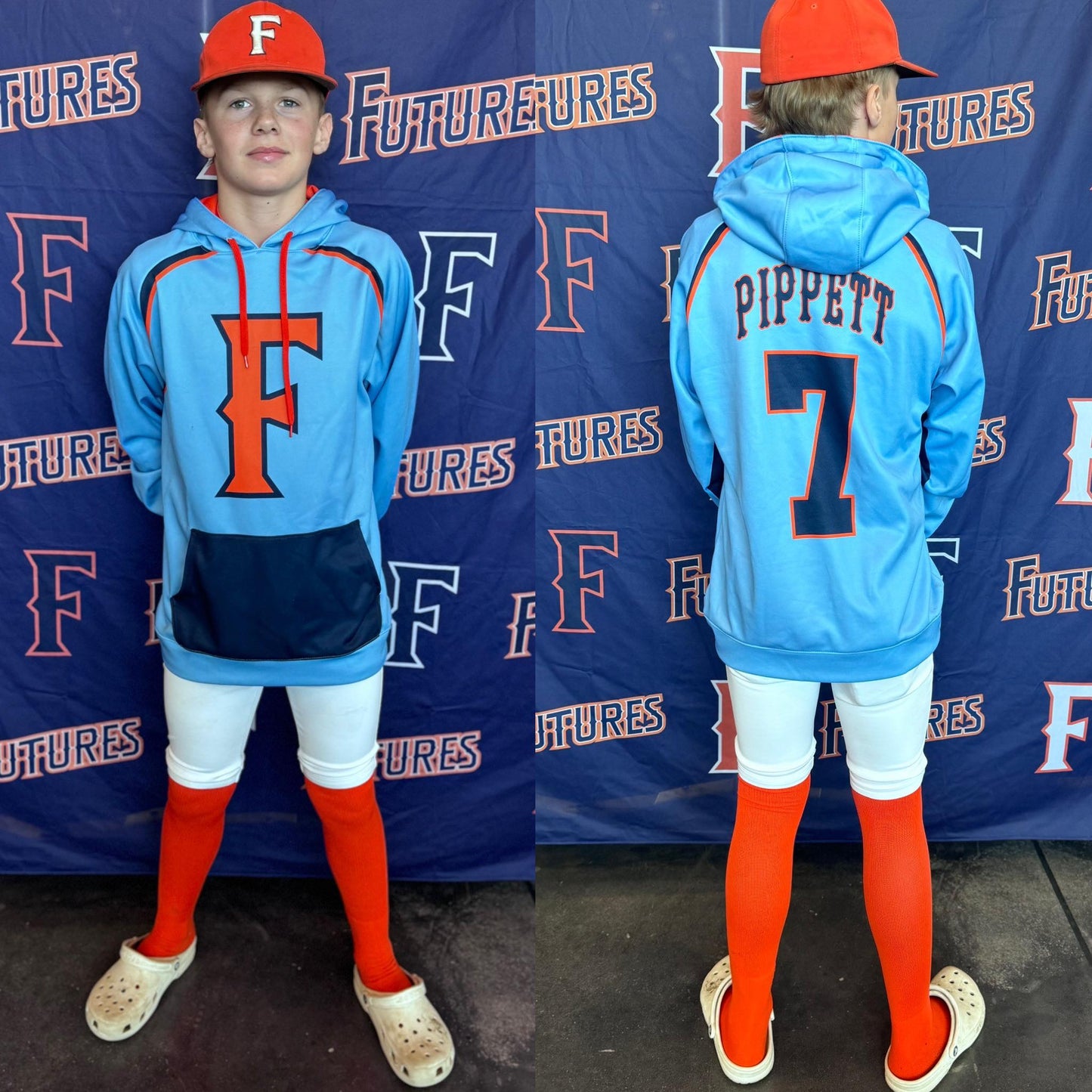 CUSTOM FUTURES HOODIE ORANGE/CAROLNA BLUE