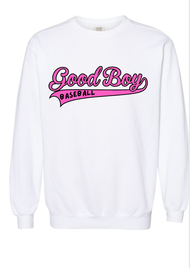 : Unisex Good Boy PINK LOGO Comfort Colors Sweatshirt 1566 WHITE