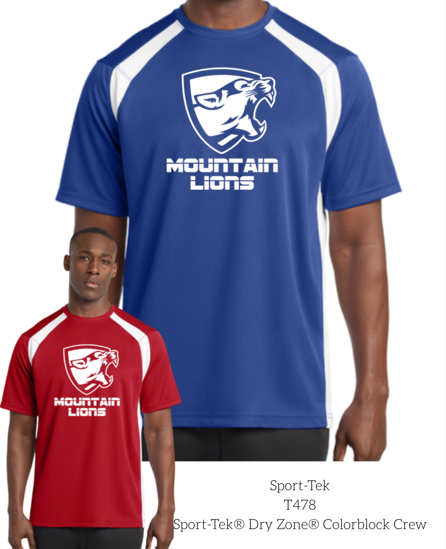 Mountain Lion Sport-Tek® Dry Zone® Colorblock Crew T478 MLWHITE