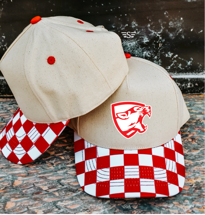 Mountain Lion Royal Checkered Hat with MLRed Logo Canvas Front Checkered Bill Magna Pony™ Cap (Copy)