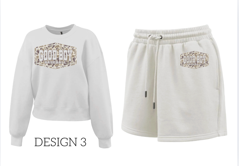 SET: Good Boy - 2 Piece Set WHITE Crewneck + Shorts Design 3