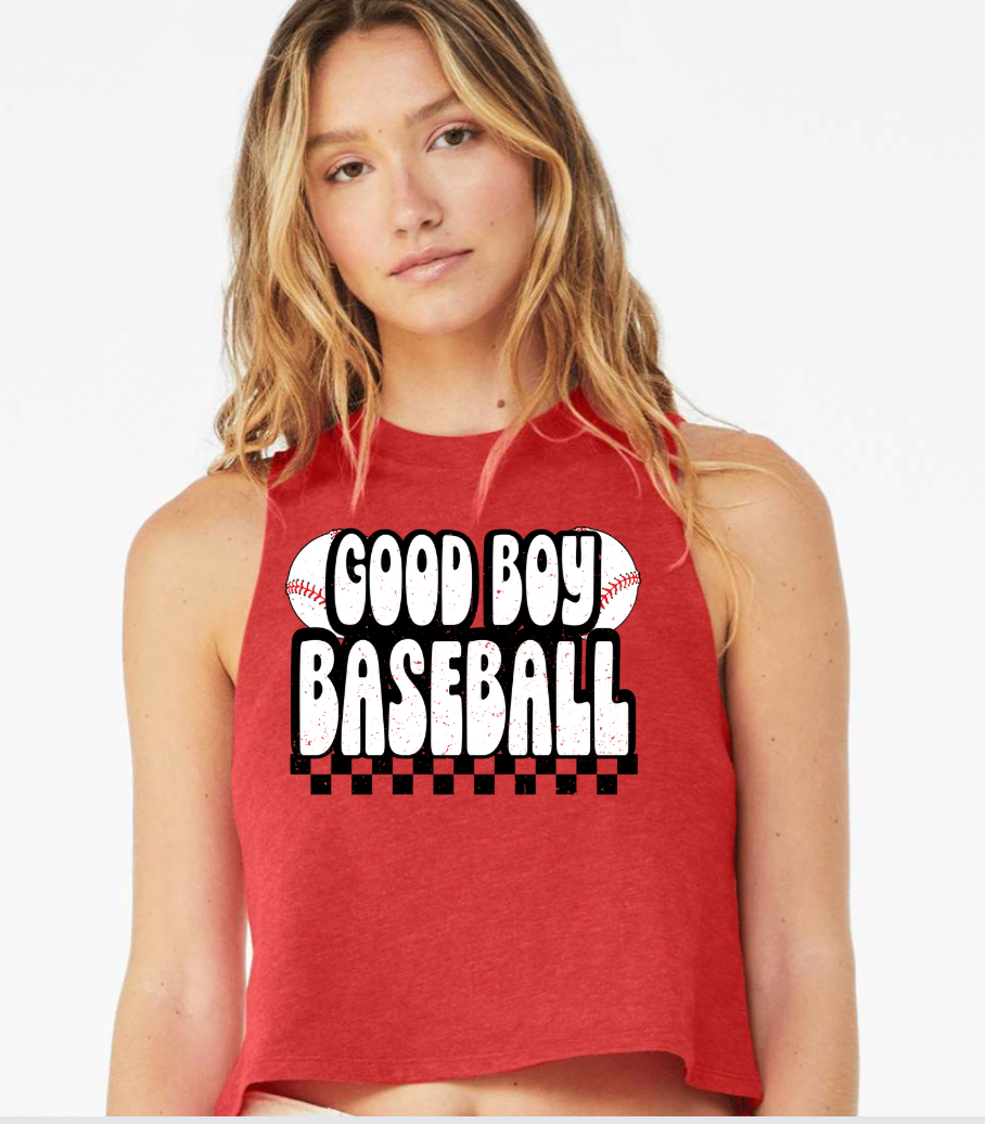 DESIGN 11: Checkered Women's Racerback Crop Tank Good Boy - 6682