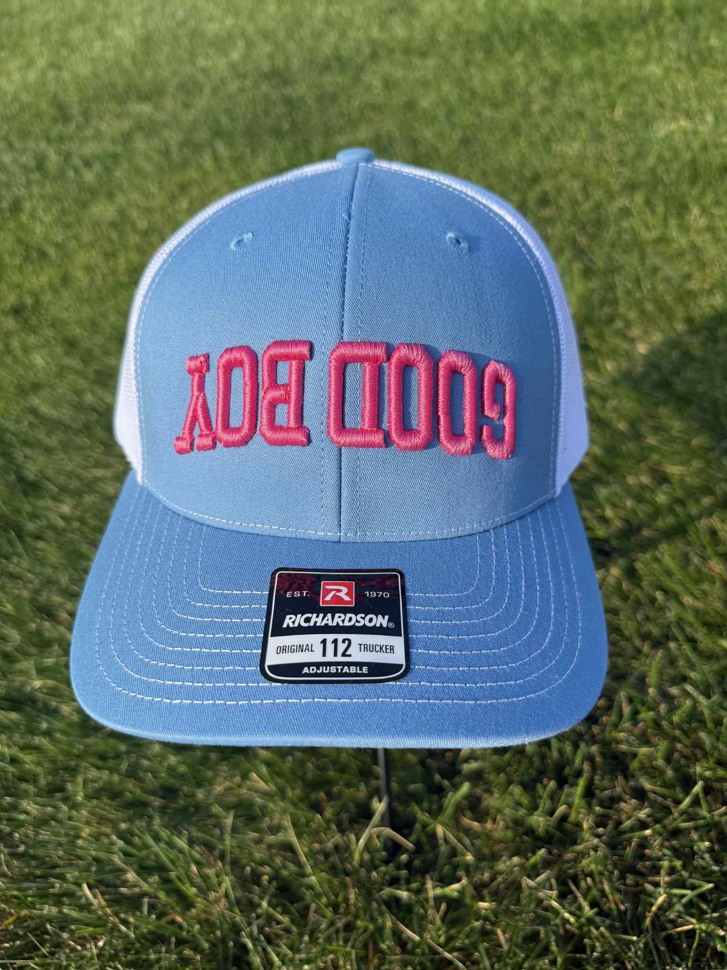 GOOD BOY Richardson 112 Good Boy Upside Down Carolina Blue/White and PINK Thread