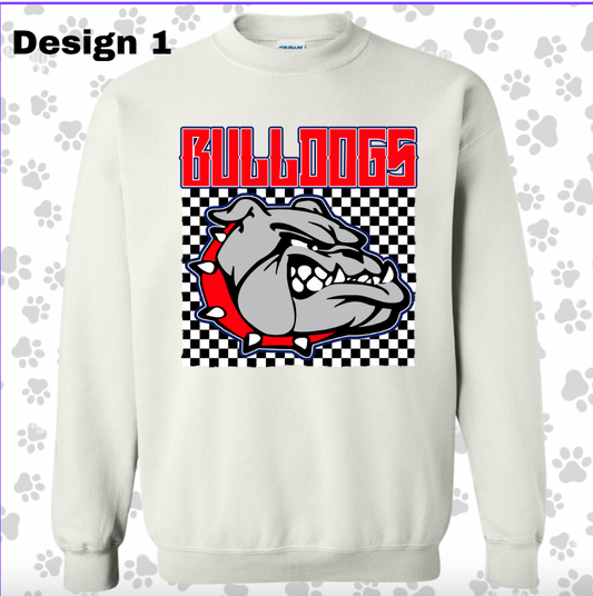 UNISEX ADULT Bulldog White Gildan CREWNECK (7 IMAGES) Gildan