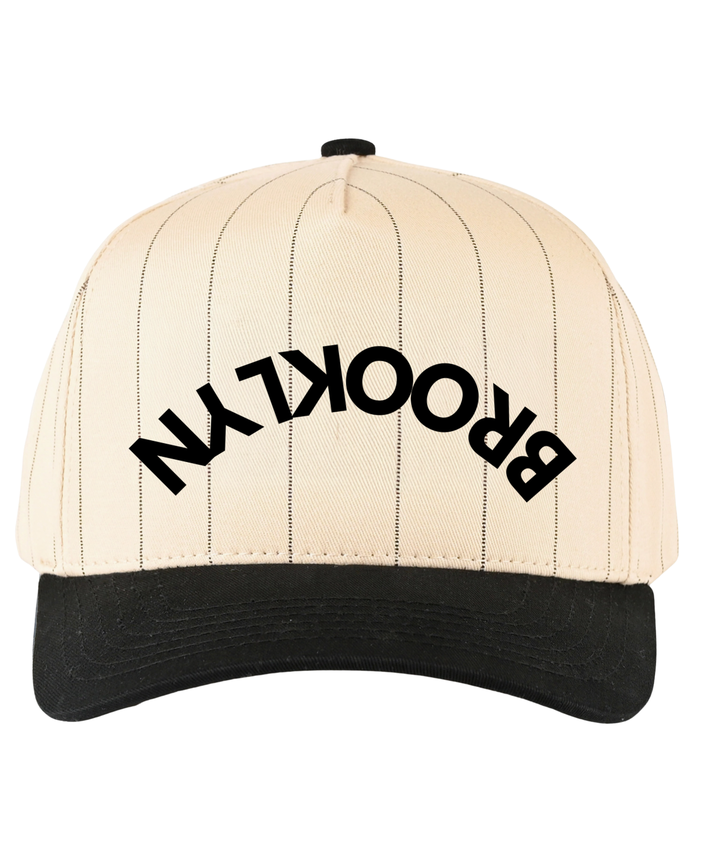Brooklyn Pinstripe Snapback Hat  C.C Pinstripe Palin Two Tone Trucker Cap Black/Cream