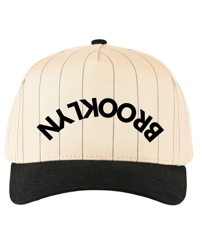 Brooklyn Pinstripe Snapback Hat  C.C Pinstripe Palin Two Tone Trucker Cap Black/Cream