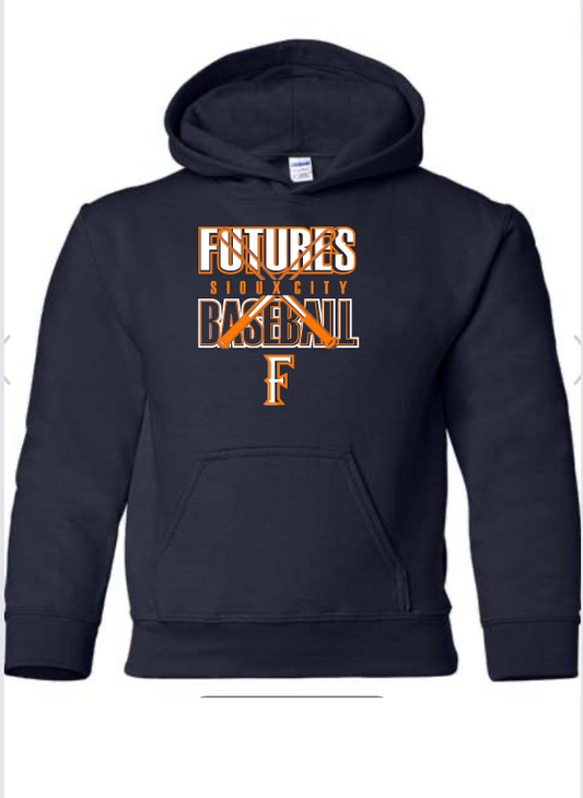 Youth Gildan Hoodie Sioux City Futures Baseball with Bats Navy Image 7