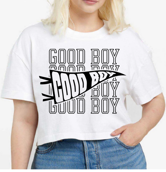 Women's Cropped Good Boy Repeat Pennant Baseball - American Apparel