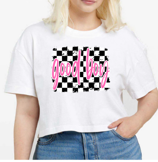 Women's Cropped Good Boy Checked Good Boy Baseball  - American Apparel (Copy)