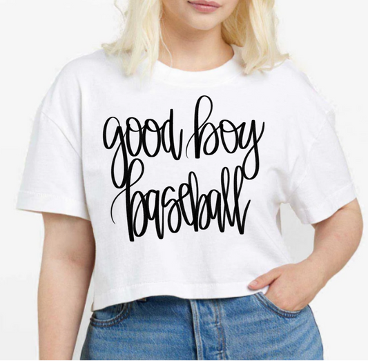 Women's Cropped Good Boy Baseball Signature Font - American Apparel