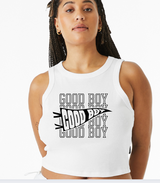 Bella Rib Racer Good Boy REPEAT   Cropped Tank