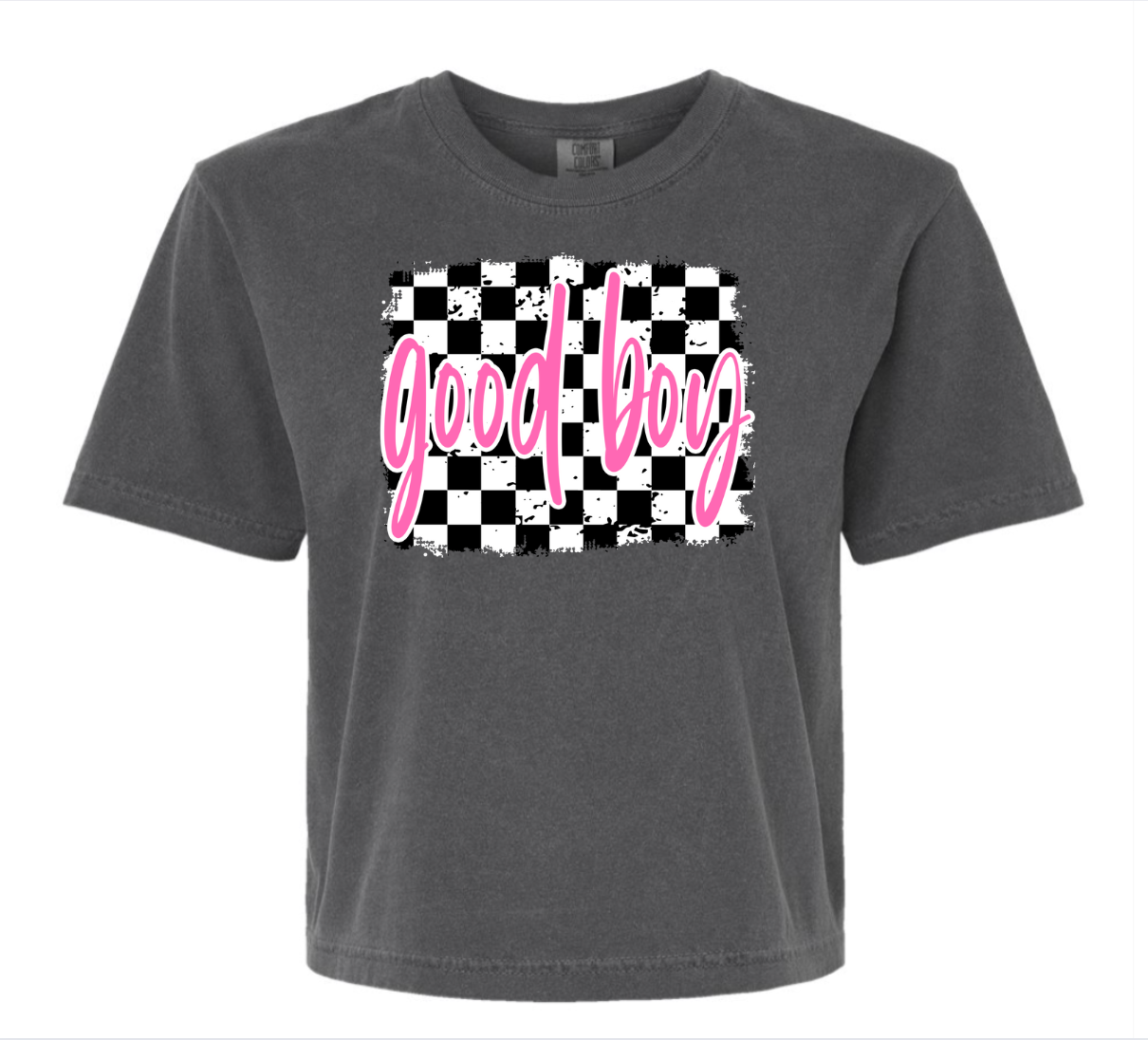 Good Boys Women's Cropped Comfort Colors - Checkered Good Boy