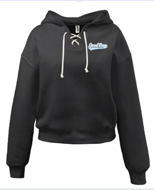 Women's Lace Up Left Chest Carolina Blue Logo Black Hoodie 5465