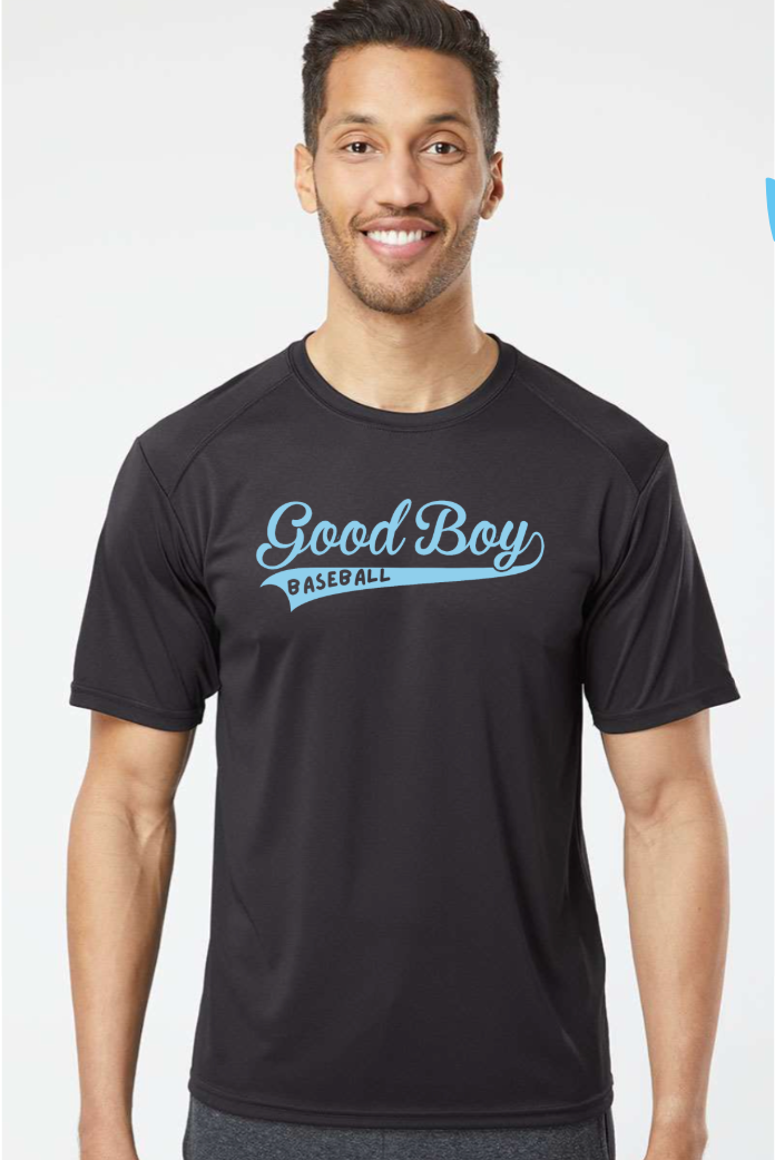 Good Boy Logo Carolina Blue Dry Fit Tee 200. (YOUTH/ADULT) BLACK TEE (Copy)