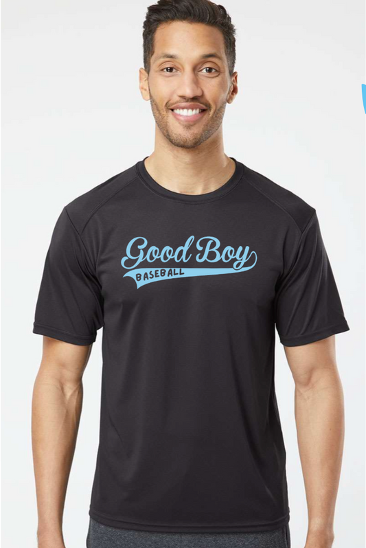 Good Boy Logo Carolina Blue Dry Fit Tee 200. (YOUTH/ADULT) BLACK TEE (Copy)