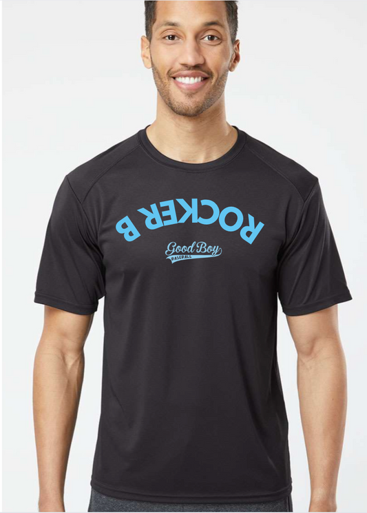 Good Boy ROCKER B Logo Carolina Blue Dry Fit Tee 200. (YOUTH/ADULT) BLACK TEE (Copy) (Copy)