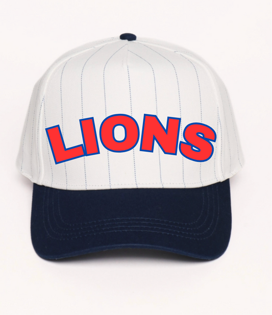 Mountain Lion Trucker LIONS  Pinstripe Navy Hat.  Red/Navy Outline