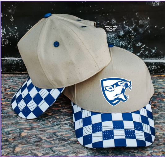 Mountain Lion Red Checkered Hat with MLRed Logo Canvas Front Checkered Bill Magna Pony™ Cap