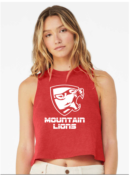 Women's Mountain Lion Racerback Crop Tank - 6682 MLWhite