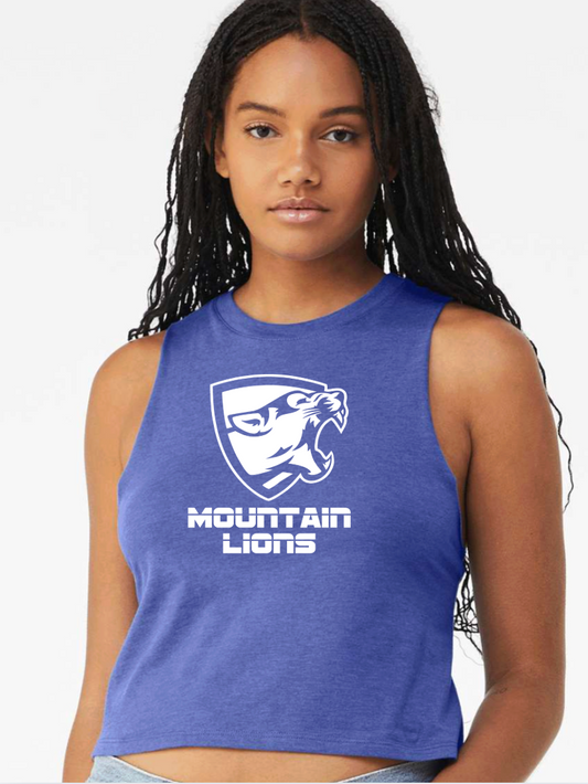 Women's Mountain Lion Racerback Crop Tank - 6682 MLWhite