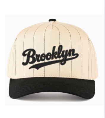 Brooklyn Pinstripe Snapback Hat  C.C Pinstripe Palin Two Tone Trucker Cap Black/Cream