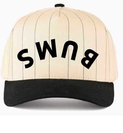 Brooklyn Pinstripe Snapback Hat  C.C Pinstripe Palin Two Tone Trucker Cap Black/Cream