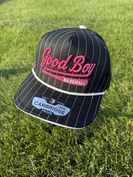 GOOD BOY Striped Black Hat with Rope GOOD BOY BASEBALL